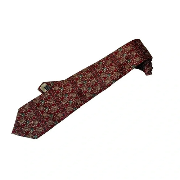 Pierre Balmain PARIS Made in France 100% Silk Burgundy Geometric Motif Neck Tie - Picture 4 of 7